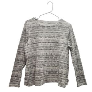 J. Jill Light Gray White Snowflakes Pima Crew Neck Long Sleeve Tee Petite L